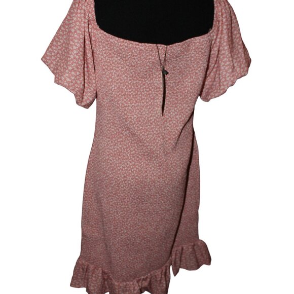 SALE Floral Smocked Mini Dress with Ruffle and Puffed Sleeves Pink XL NWT's - Picture 8 of 12